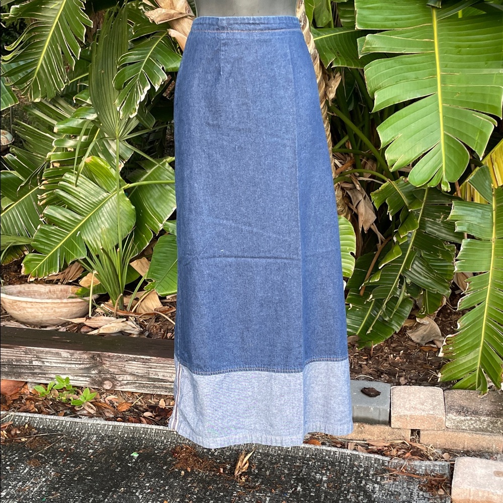 cedar Canyon denim pencil skirt with color block him